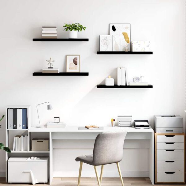 vidaXL Pl&aacute;vaj&uacute;ce n&aacute;stenn&eacute; police 4ks, leskl&eacute; čierne 80x23,5x3,8cm, MDF