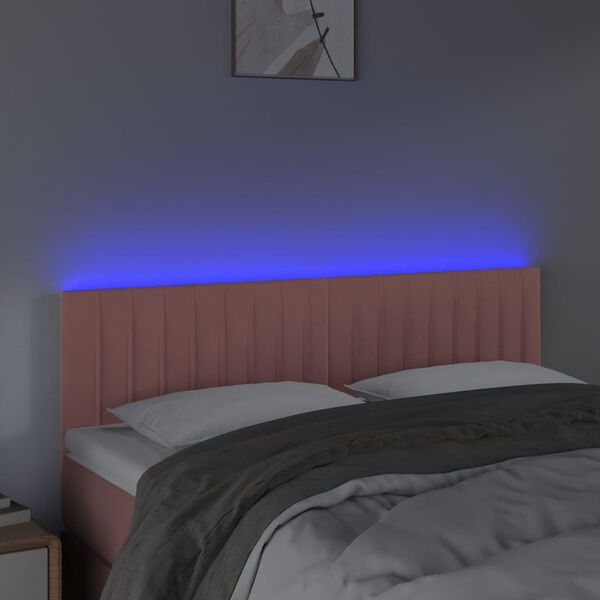 vidaXL Čelo postele s LED ružové 144x5x78/88 cm zamat