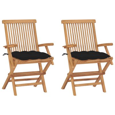 vidaXL Záhradné stoličky s čiernymi podložkami 2 ks tíkový masív