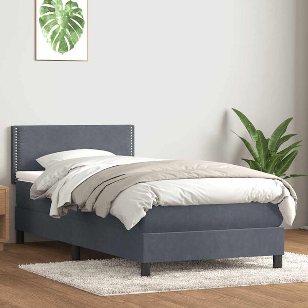 vidaXL Posteľn&yacute; r&aacute;m boxspring s matracom tmavosiv&yacute; 90x220 cm zamat