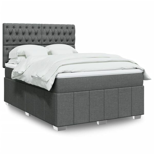vidaXL Boxspring posteľ s matracom tmavosiv&aacute; 140x190 cm l&aacute;tka