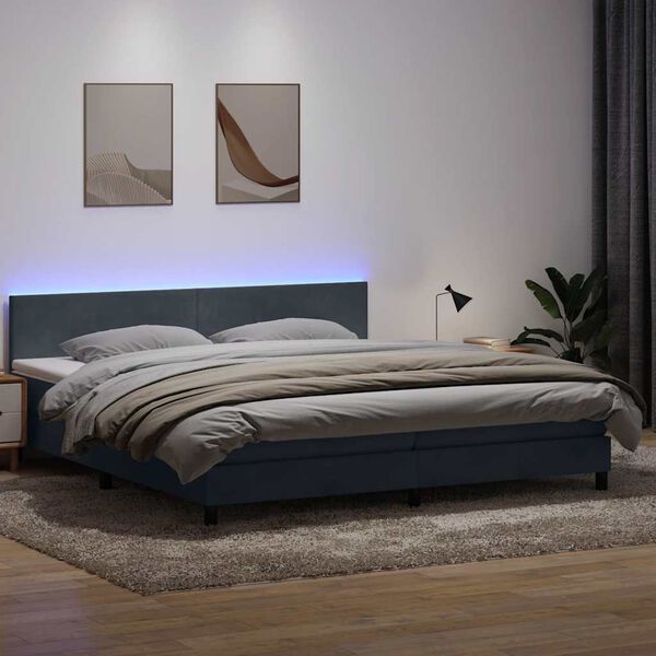vidaXL Posteľn&yacute; r&aacute;m boxspring s matracom a LED tmavosiv&yacute; 180x210 cm zamat