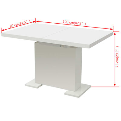 vidaXL Rozkladací jedálenský stôl, vysoko lesklý, biely