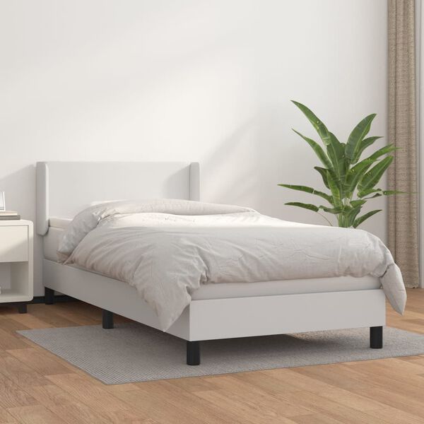 vidaXL Boxspring posteľ s matracom biela 100x200 cm umelá koža