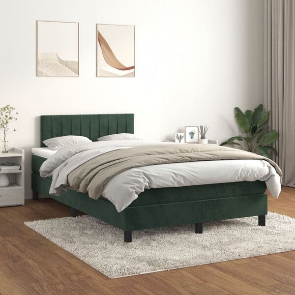 vidaXL Boxspring posteľ s matracom, tmavozelen&aacute; 120x190cm, zamat