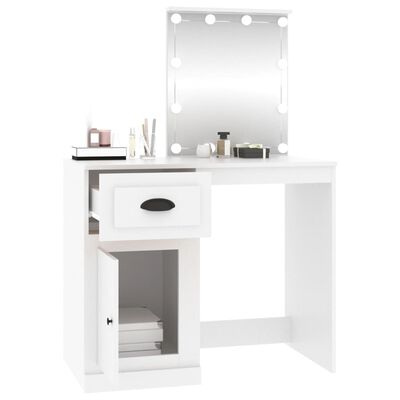 vidaXL Toaletný stolík s LED biely 90x50x132,5 cm spracované drevo
