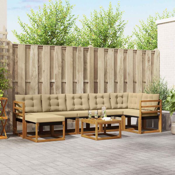 vidaXL Z&aacute;hradn&aacute; s&uacute;prava gaučov s vank&uacute;&scaron;om 8 pcs Pr&iacute;rodn&aacute; a b&eacute;žov&aacute;