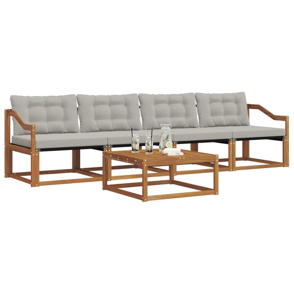 vidaXL Z&aacute;hradn&aacute; s&uacute;prava gaučov s vank&uacute;&scaron;om 5 pcs Pr&iacute;rodn&aacute; a svetlosiv&aacute;