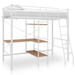 vidaXL Poschodov&aacute; posteľ s r&aacute;mom stola biela 90x200 cm kovov&aacute;