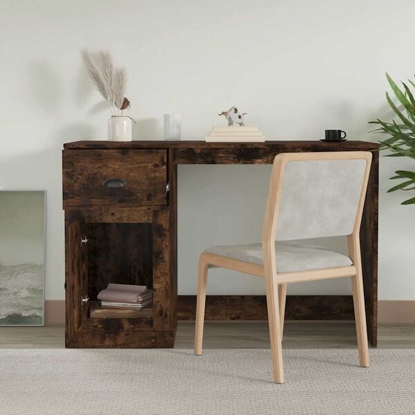 vidaXL Stolík so zásuvkami dymový dub 115x50x75 cm kompozitné drevo