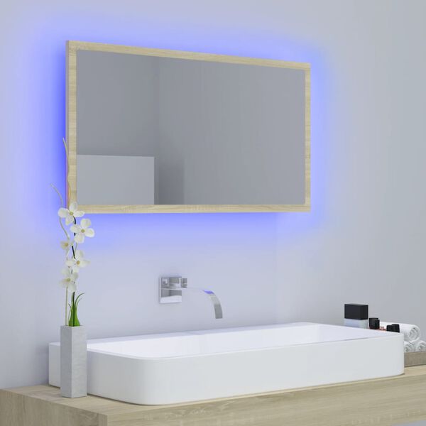 vidaXL LED kúpeľňové zrkadlo dubu sonoma 80x8,5x37 cm, akryl