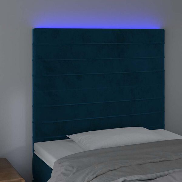vidaXL Čelo postele s LED tmavomodr&eacute; 100x5x118/128 cm zamat
