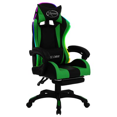 vidaXL Herná stolička s RGB LED svetlami zeleno-čierna umelá koža