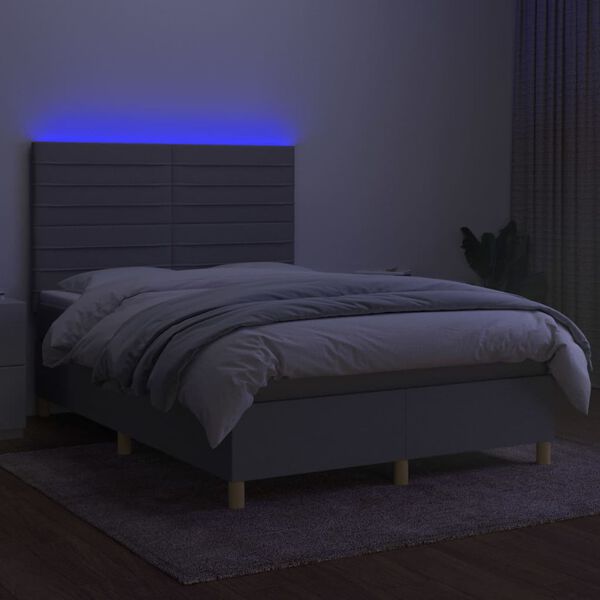 vidaXL Posteľ boxsping s matracom a LED bledosiv&aacute; 140x190 cm l&aacute;tka