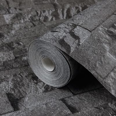 vidaXL Tapeta 3D vzhľad kameňa čierna