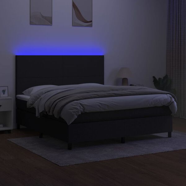 vidaXL Posteľ boxsping s matracom a LED čierna 180x200 cm l&aacute;tka