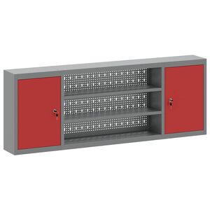 vidaXL Skrinka na n&aacute;radie s poličkou Červen&aacute; a &scaron;ed&aacute; 150 x 20 x 55 cm