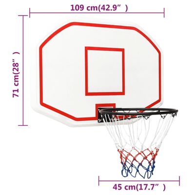 vidaXL Basketbalová doska biela 109x71x3 cm polyetén