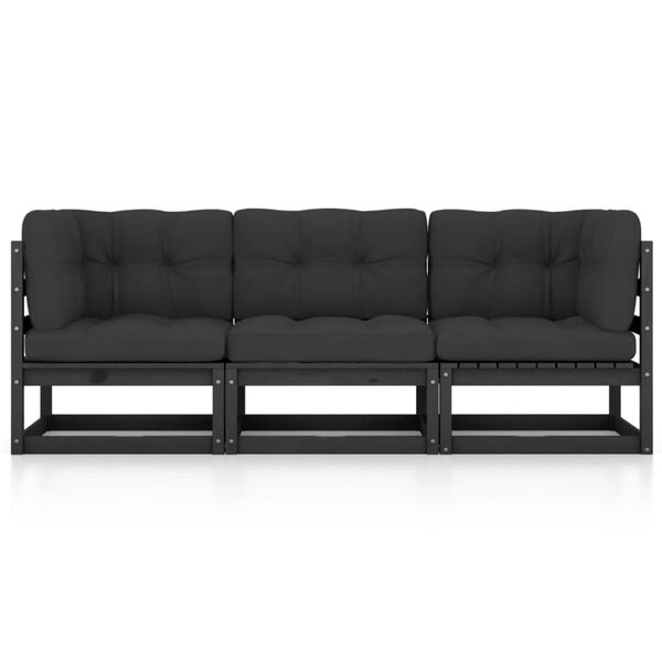 vidaXL 3-miesta záhradná pohovka s podložkami borovicový masív