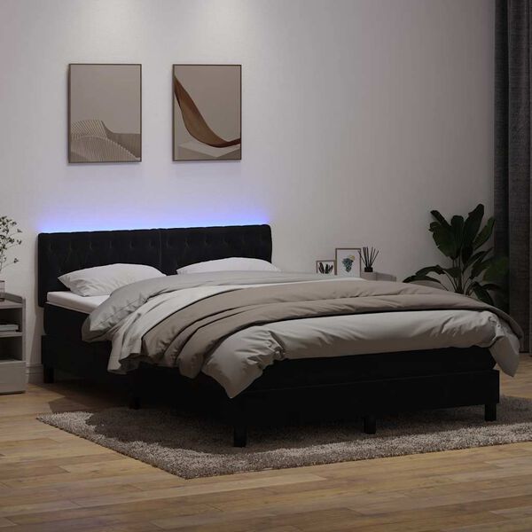 vidaXL Posteľn&yacute; r&aacute;m boxspring s matracom a LED čierny 160x210 cm zamat