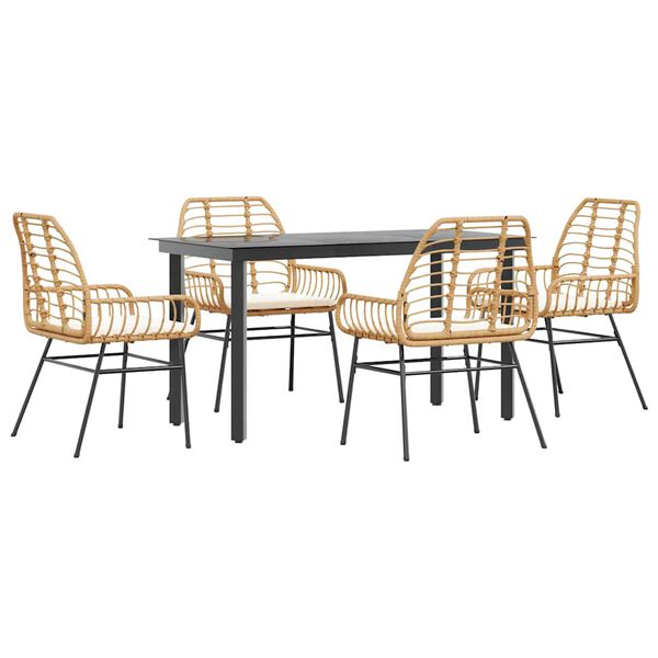 vidaXL 5-dielna z&aacute;hradn&aacute; s&uacute;prava a vank&uacute;&scaron;e hned&aacute; polyratan a sklo