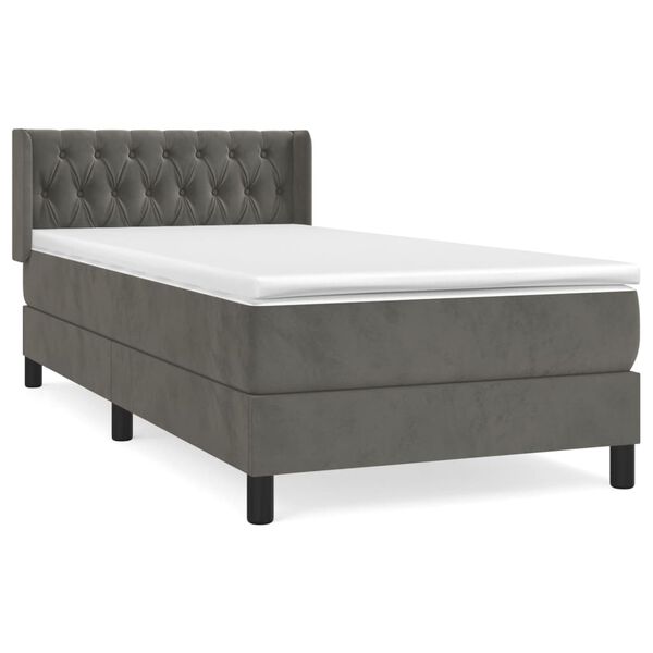 vidaXL Posteľn&yacute; r&aacute;m boxspring s matracom tmavosiv&yacute; 90x200 cm zamat