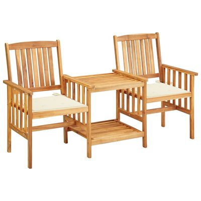 vidaXL Záhradné stoličky so stolíkom a podložkami, akáciový masív