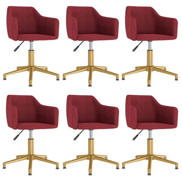 vidaXL Otočn&eacute; jed&aacute;lensk&eacute; stoličky 6 ks v&iacute;novo-červen&eacute; zamat