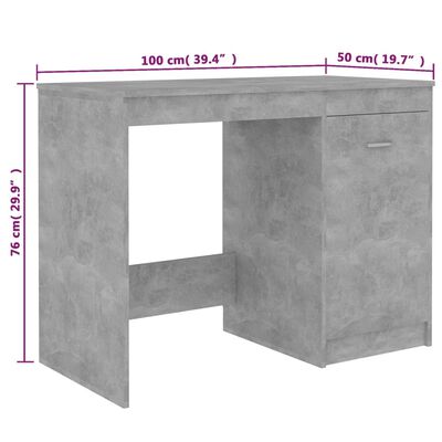vidaXL Písací stôl, betónovo sivý 100x50x76 cm, drevotrieska