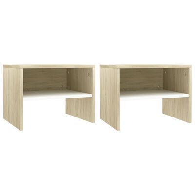 vidaXL Nočné stolíky 2 ks, biele a dub sonoma 40x30x30cm, drevotrieska