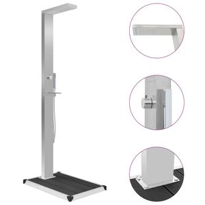 vidaXL Vonkaj&scaron;ia sprcha s vaničkou, WPC, nehrdzavej&uacute;ca oceľ