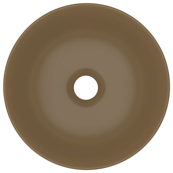 vidaXL Umývadlo do kúpeľne, keramika, matné krémové, okrúhle