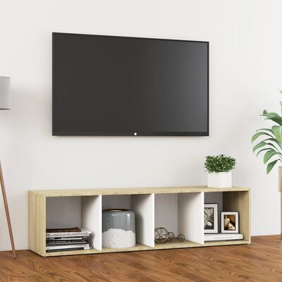 vidaXL TV skrinka, biela a sonoma 142,5x35x36,5 cm, kompozitné drevo
