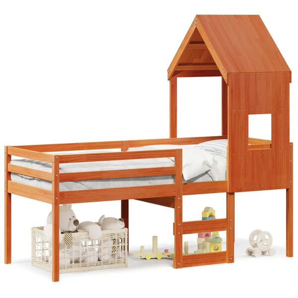 vidaXL Vysoká posteľ so strechou voskovo hnedá 90x200cm borovic. masív