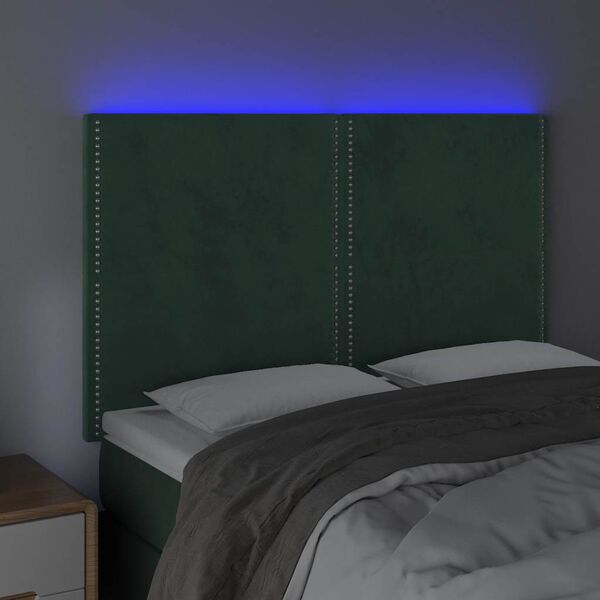 vidaXL Čelo postele s LED tmavozelené 144x5x118/128 cm zamat