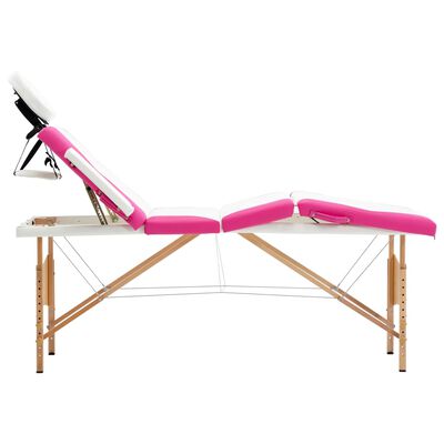 vidaXL Skladací masážny stôl, 4 zóny, drevo, bielo ružový