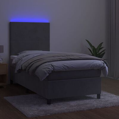 vidaXL Posteľ boxsping s matracom a LED bledosivá 90x190 cm zamat