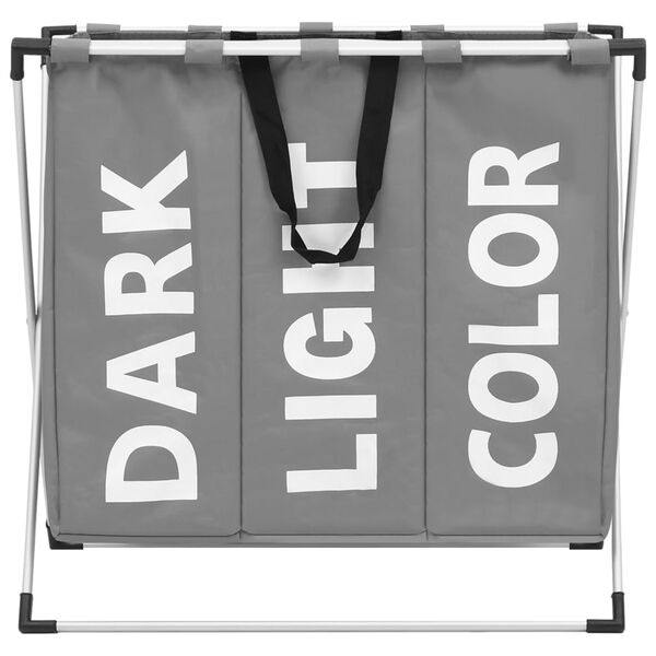 vidaXL Kôš na triedenie bielizne s 3 priečinkami sivý