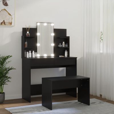 vidaXL Súprava toaletného stolíka s LED čierna spracované drevo