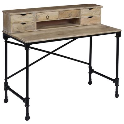 vidaXL Písací stôl, masívne mangovníkové drevo a oceľ, 110x50x96 cm