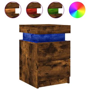 vidaXL Nočn&yacute; stol&iacute;k s LED svetlami dymov&yacute; dub 35x39x55 cm