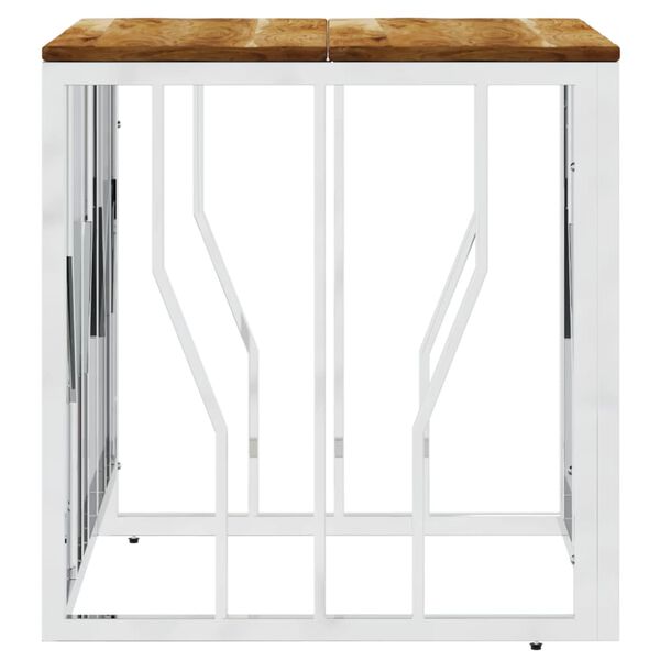 vidaXL Konferenčný stolík strieborný nerezová oceľ a akáciový masív