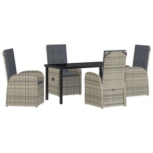 vidaXL Z&aacute;hradn&yacute; jed&aacute;lensk&yacute; set s vank&uacute;&scaron;om 5 pcs Siv&aacute; polyratan