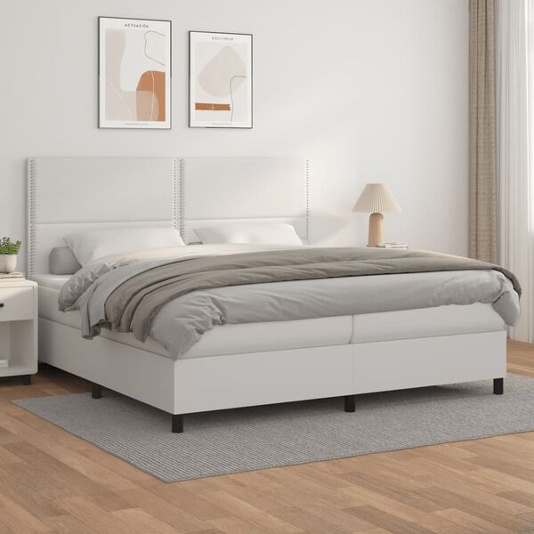 vidaXL Boxspring posteľ s matracom biela 200x200 cm umel&aacute; koža