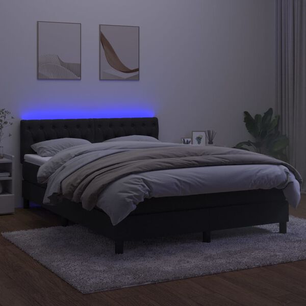 vidaXL Posteľ boxsping s matracom a LED čierna 140x190 cm zamat