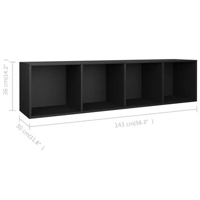 vidaXL Knižnica/TV skrinka, čierna 36x30x143 cm, kompozitné drevo