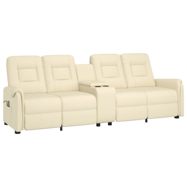 vidaXL 4-miestne sklápacie masážne kreslo+držiak na poháre, krémové