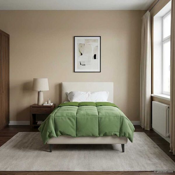 vidaXL Prikr&yacute;vka na cel&yacute; rok &Scaron;nurovan&yacute; Zelen&aacute; 135 x 200 cm Mikrovl&aacute;kno