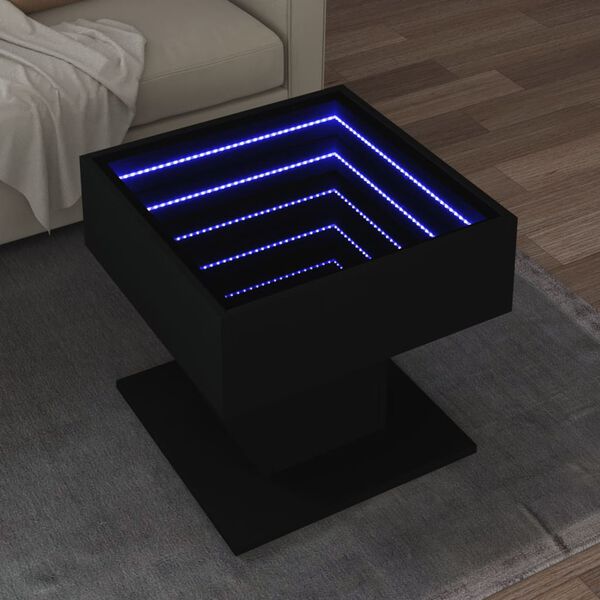 vidaXL Konferenčný stolík s LED čierny 50x50x45 cm kompozitné drevo
