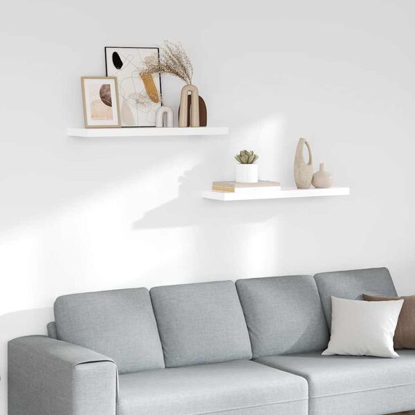 vidaXL Pl&aacute;vaj&uacute;ce n&aacute;stenn&eacute; police 2 ks, leskl&eacute; biele 80x23,5x3,8cm, MDF
